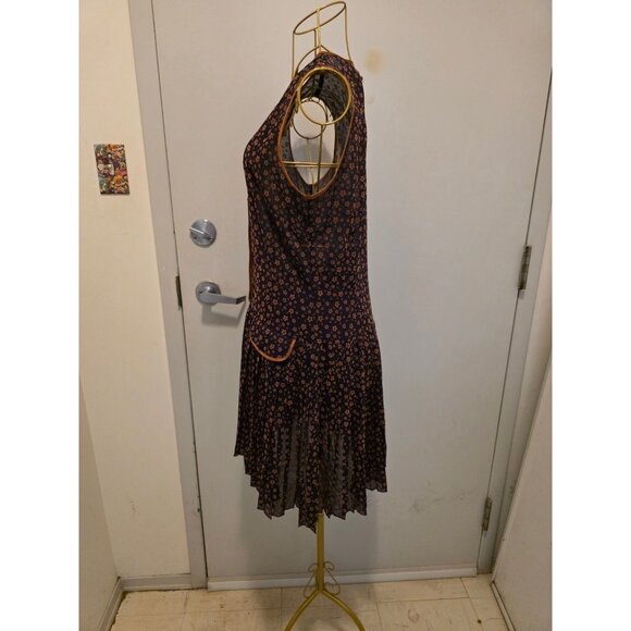 Vintage Sleeveless Women's Dress Brown Floral Pleated Skirt Size S - Picture 9 of 16